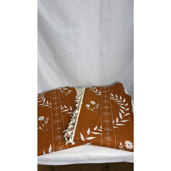 Burnt Orange Boho Tassel Floral Curtains 84" Long Terracotta 2 Panels Linen Look - Picture 2 of 12